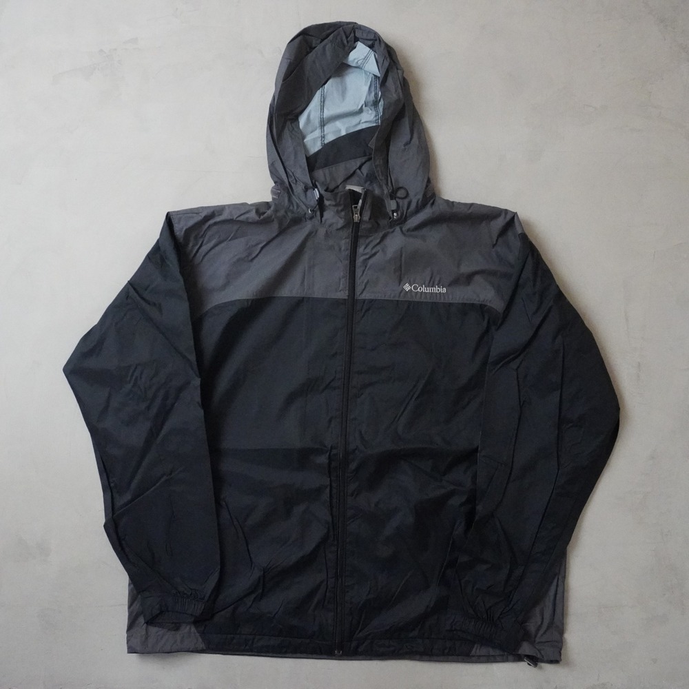 Columbia Sportswear Rain Jacket XXL Mens Grey Black Hooded Nylon Shell
